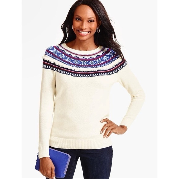 Talbots Sweaters - Talbots Cream Sweater with Blue and Purple Pattern